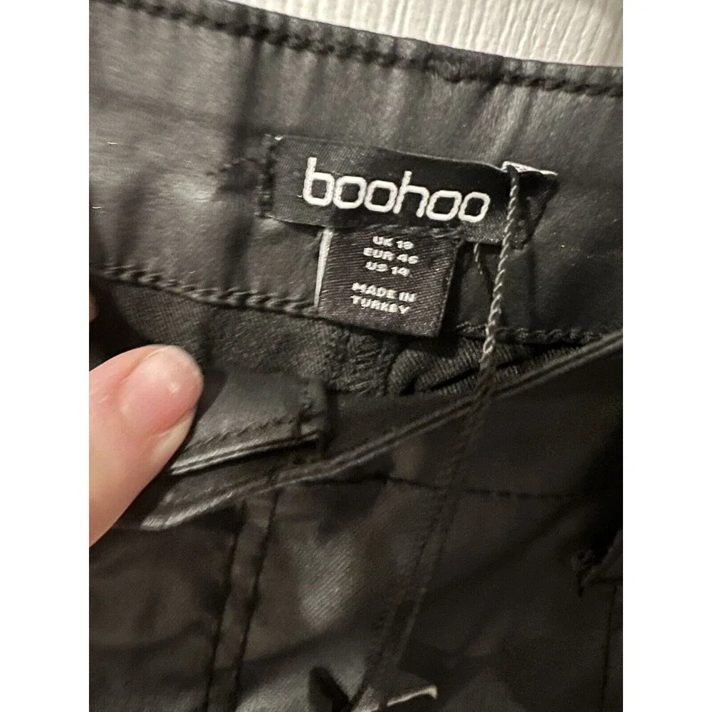Boohoo jeans Womens Tall sz 14 vegan leather coated Split Hem Straight Leg New